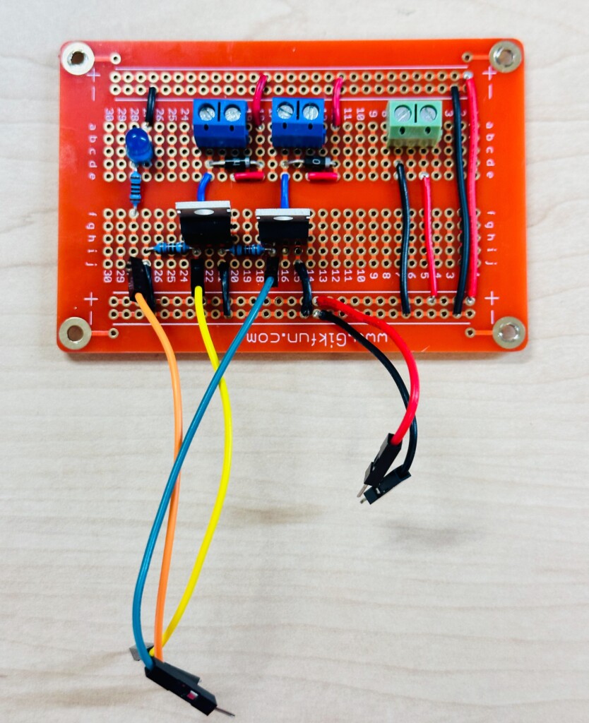 Finished PCB With Mosfets, LED, Screw Terminals and Other Components