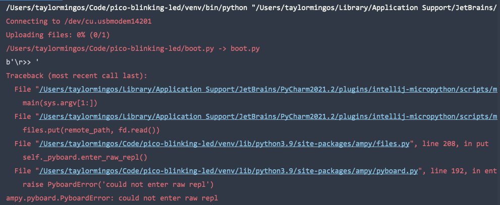 ampy.pyboard.PyboardError: could not enter raw repl