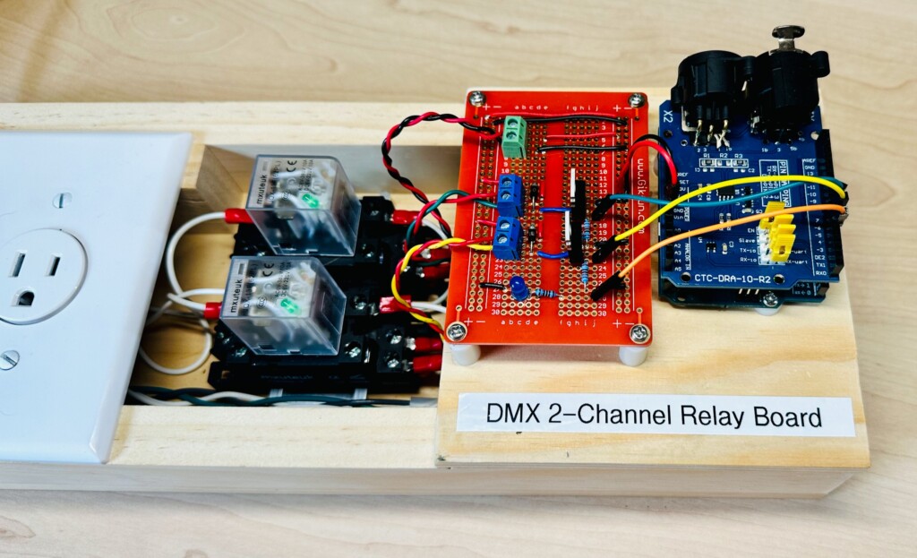 Arduino With DMX Shield Connected to Breadboard and Relays