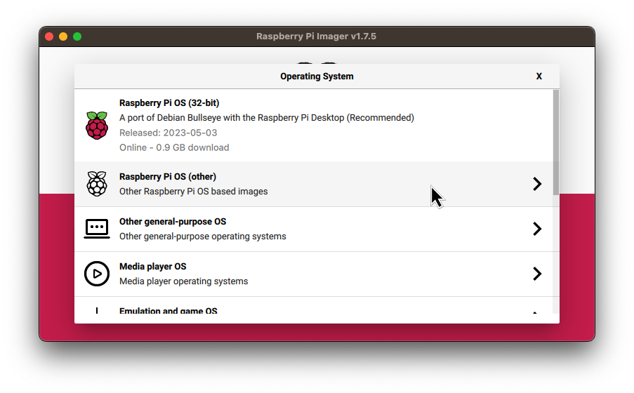 Raspberry Pi Imager - OS Choices