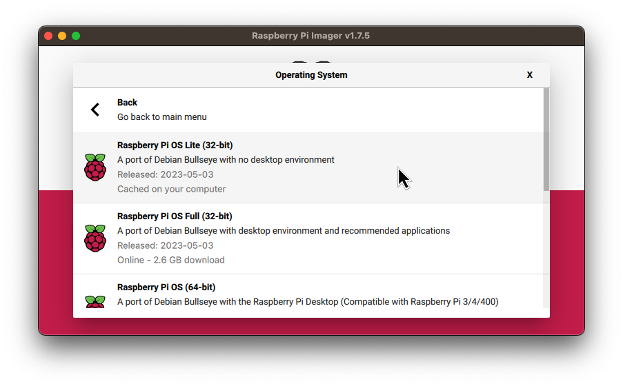 Raspberry Pi Imager - OS Lite