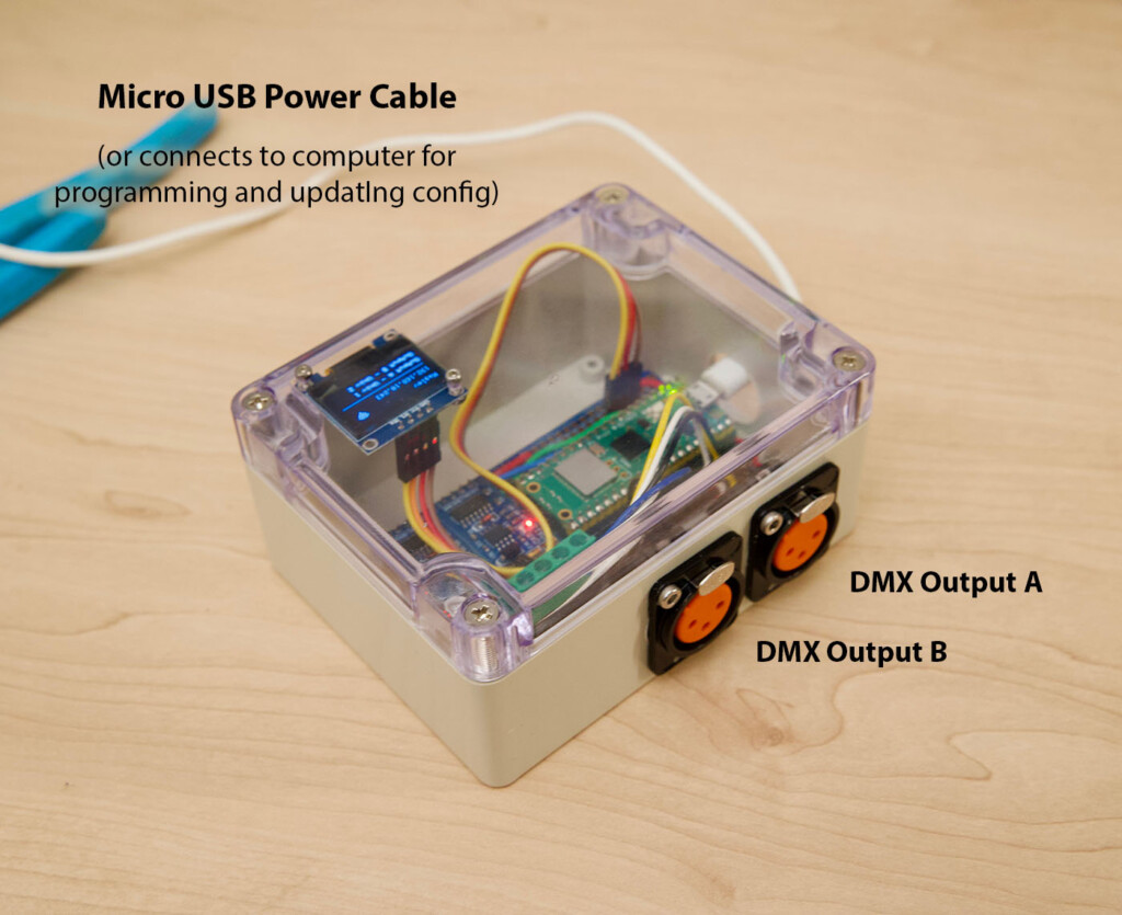 Finished ArtNet Node With Power Cable and Both DMX Outputs