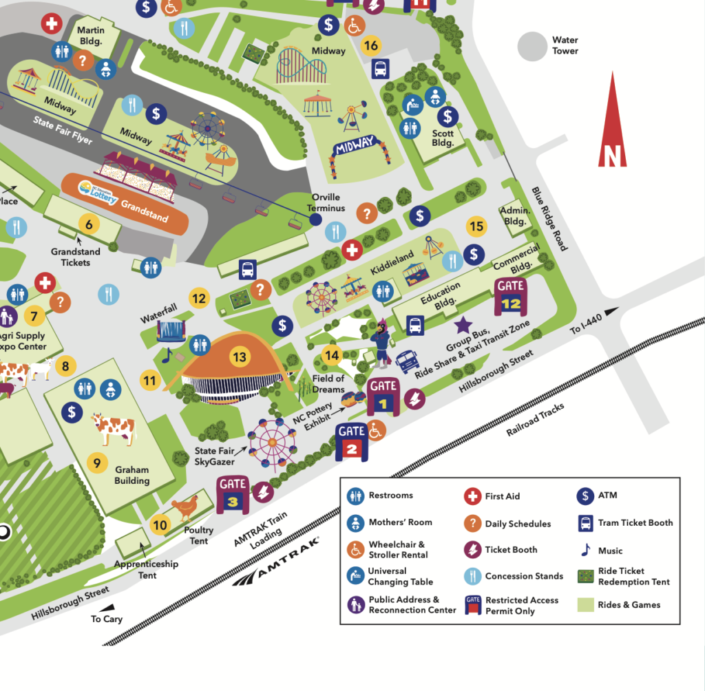 NC State Fair map showing location of Amtrak train stop